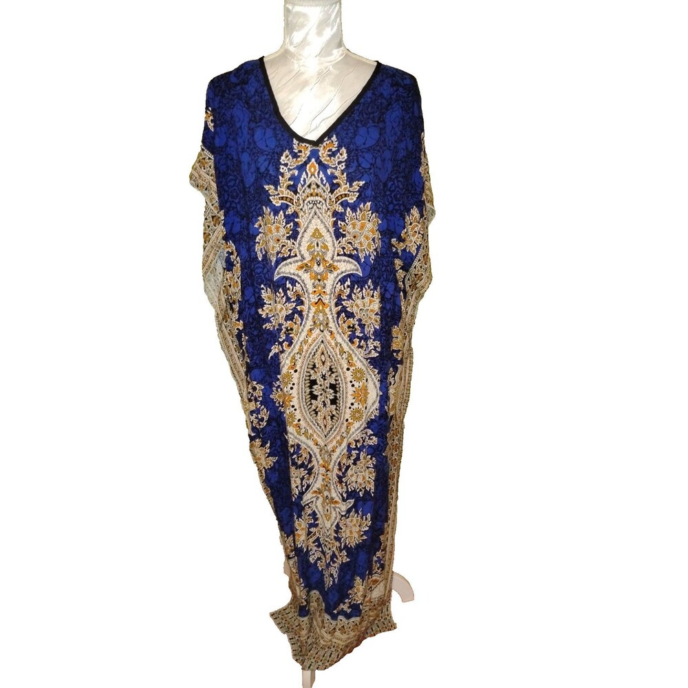 Women’s Boubou Kaftan Dashiki Dress Blue And Gold One Size